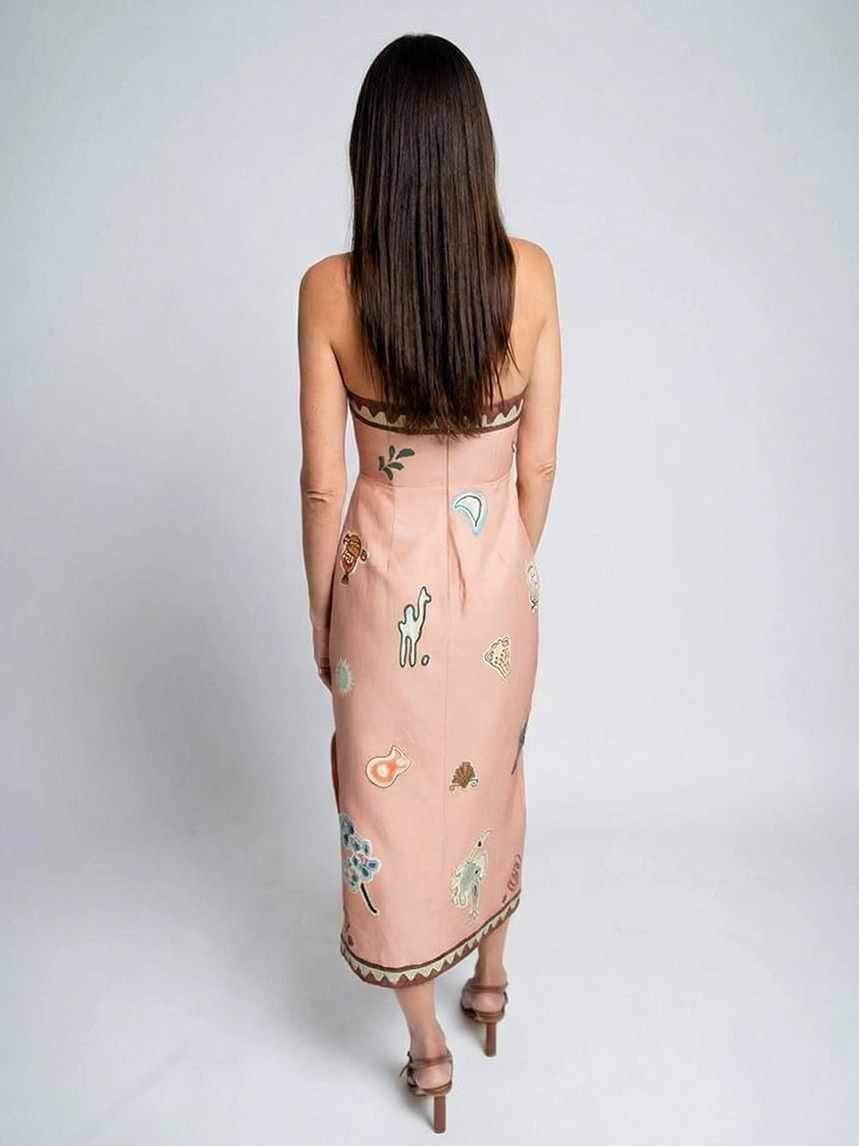Elegant Strapless Printed Midi Dress