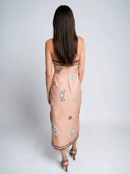 Elegant Strapless Printed Midi Dress