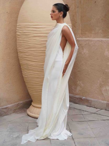 Elegant One-Shoulder Draped Maxi Dress