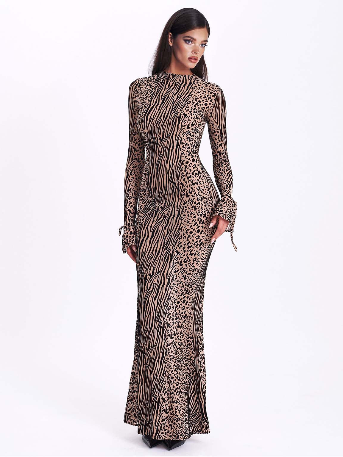 Exquisite Leopard Velvet Mesh Halter Maxi Dress