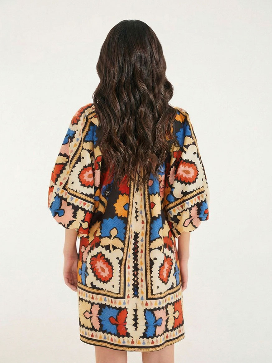 Bohemian Style Ethnic Print Short-sleeved Mini Dress