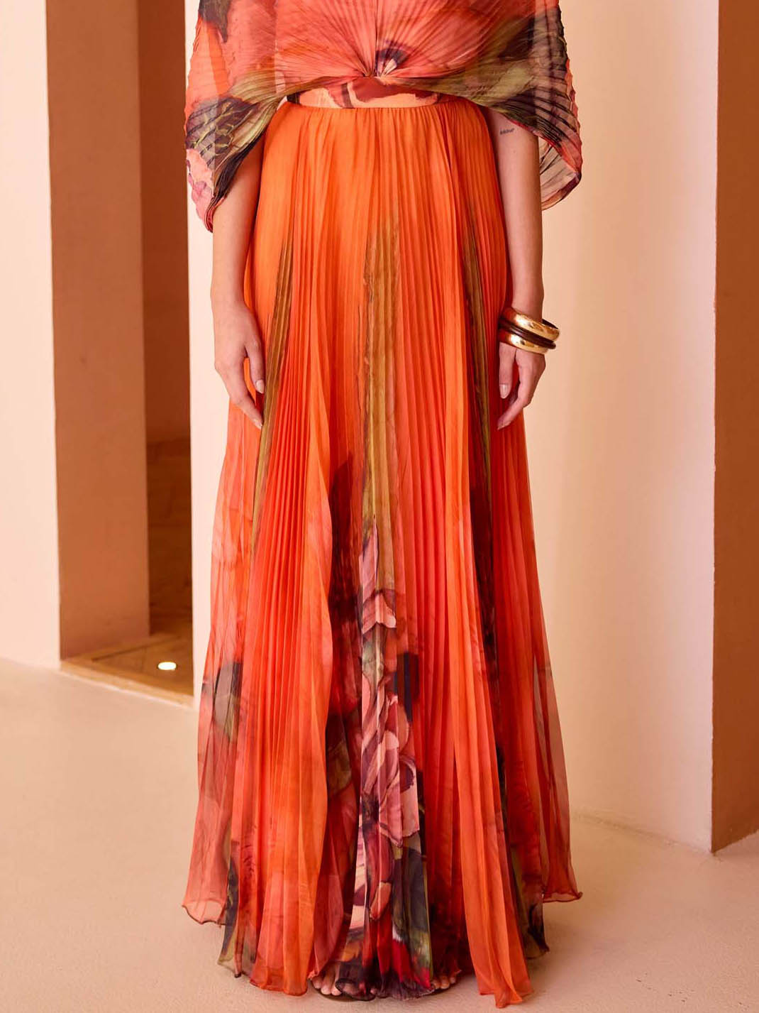 Elegant Floral Chiffon Pleated Blouse