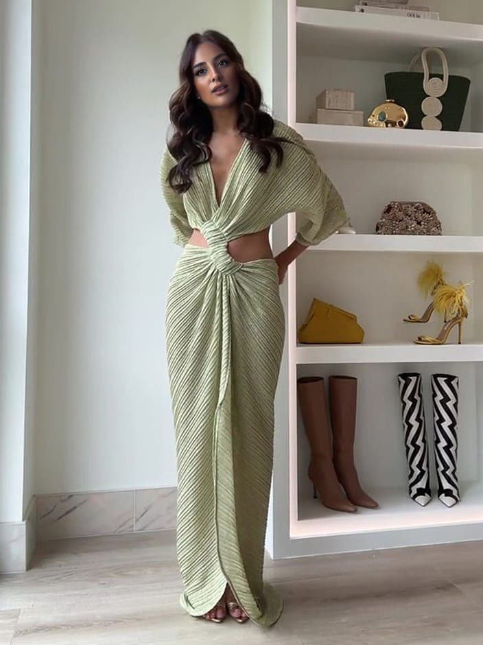 Sexy Twist-Front Cut-Out Maxi Dress
