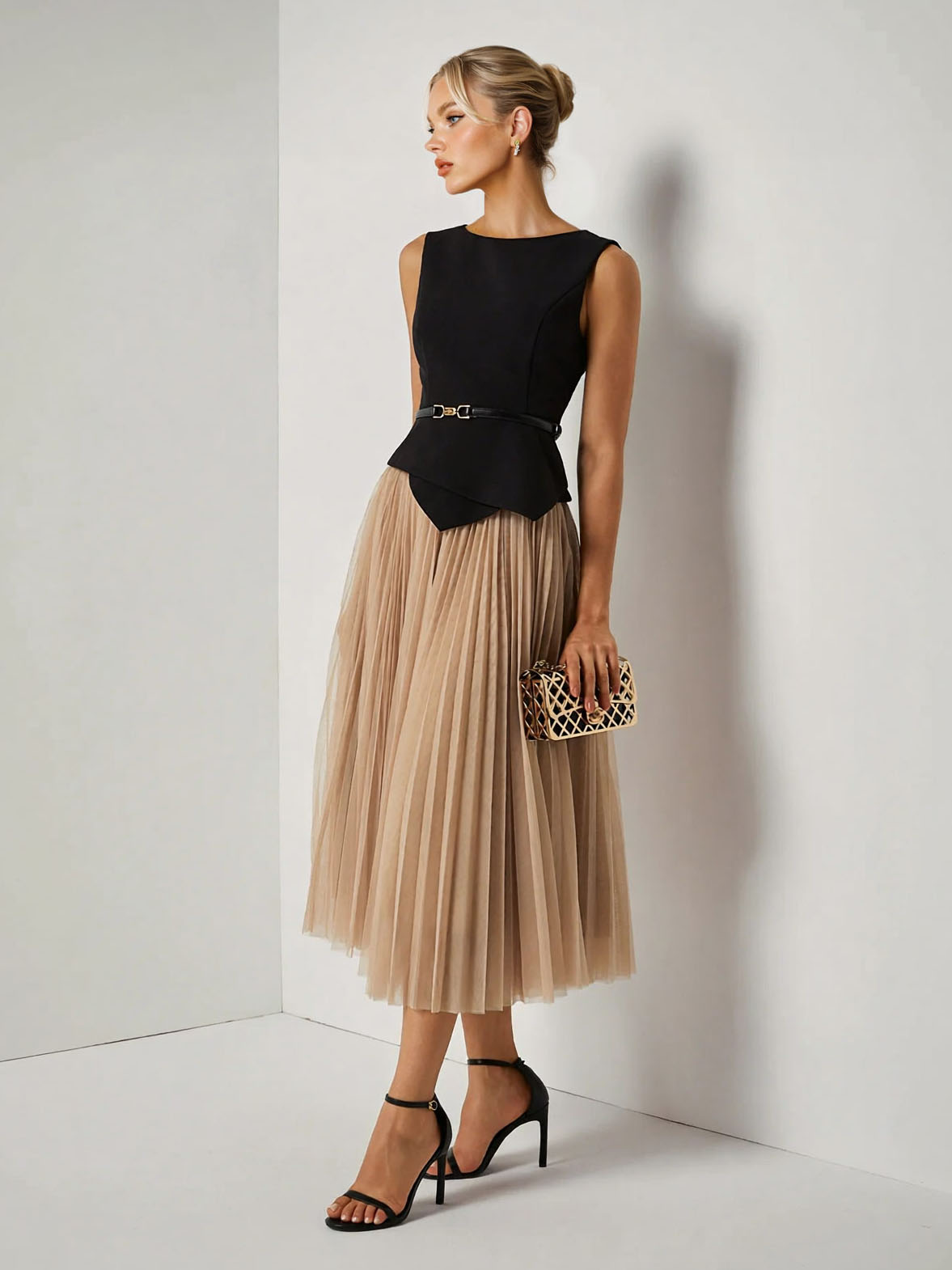 Elegant Asymmetrical Boat Neck Top & Skirt Two-Piece Set