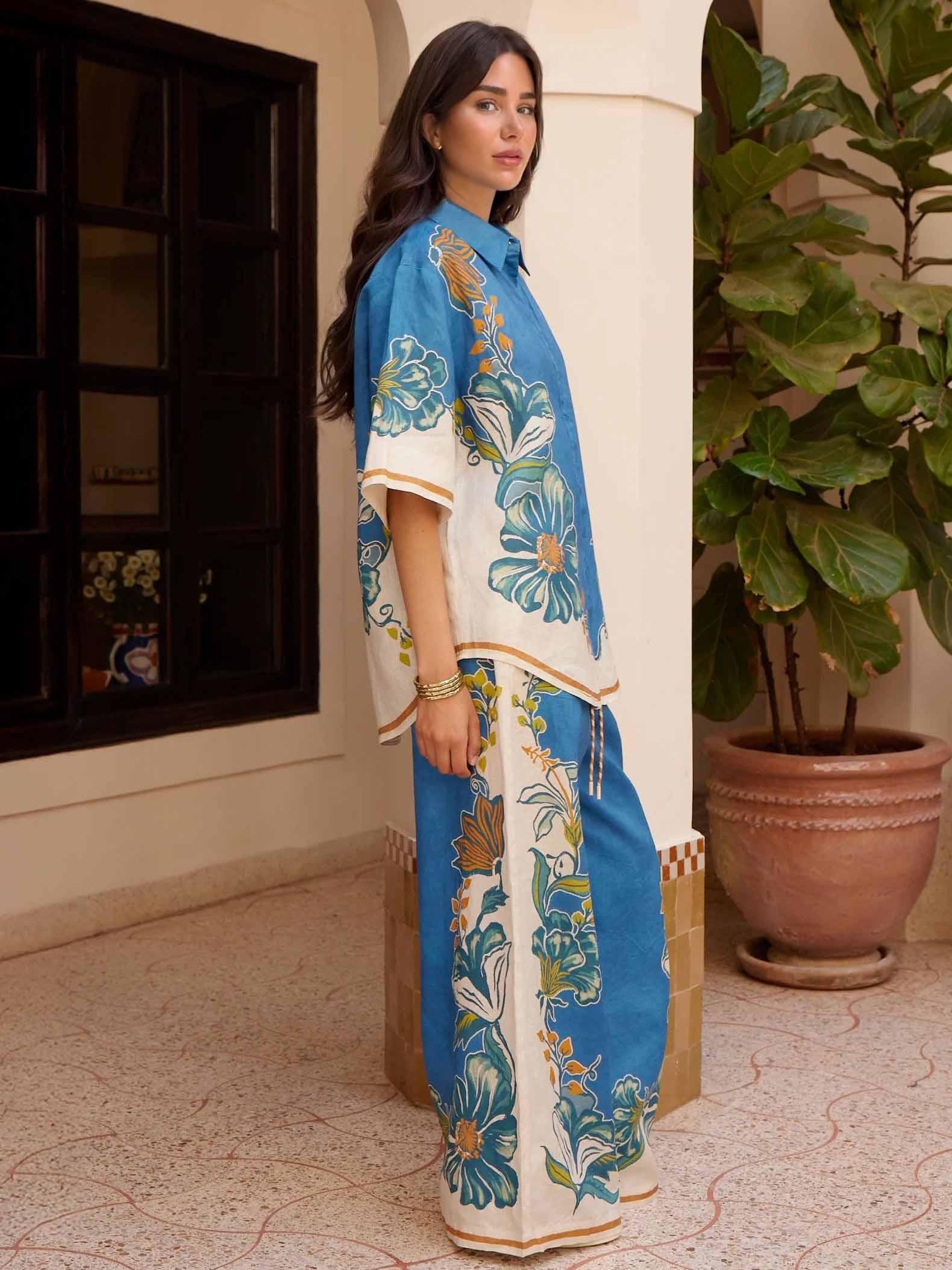 Casual Floral Print Elastic Wide-leg Pants