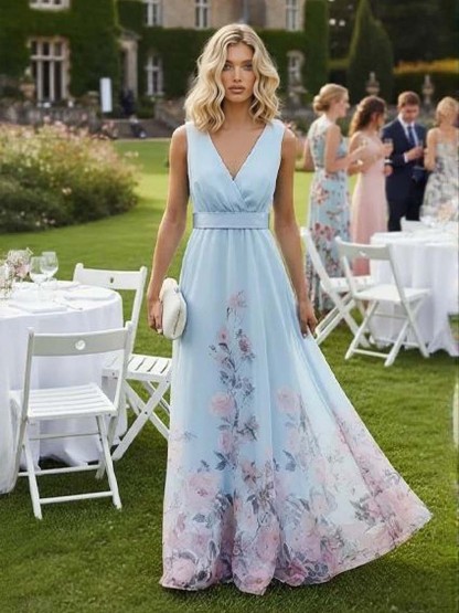 Elegant Floral Print V-neck Maxi Dress