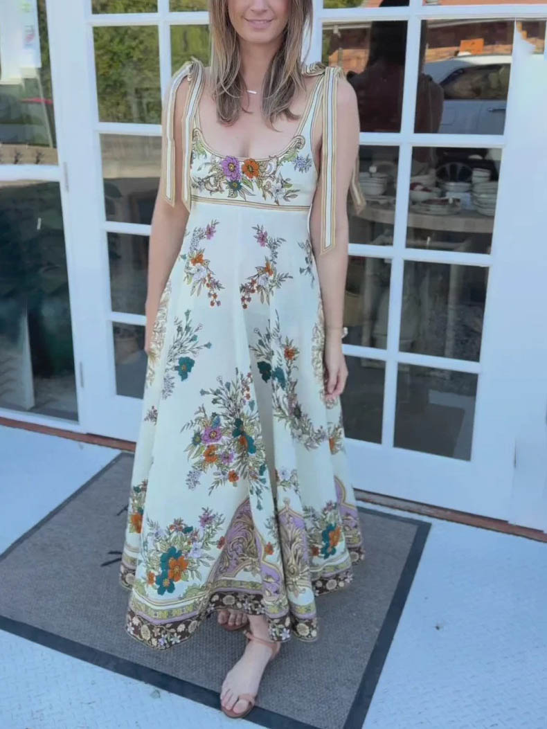 Exquisite Bohemian Print Strappy Maxi Dress