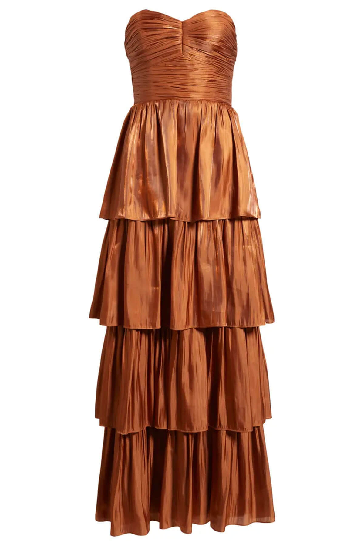 Exquisitely Pleated Strapless Layered Maxi Dress