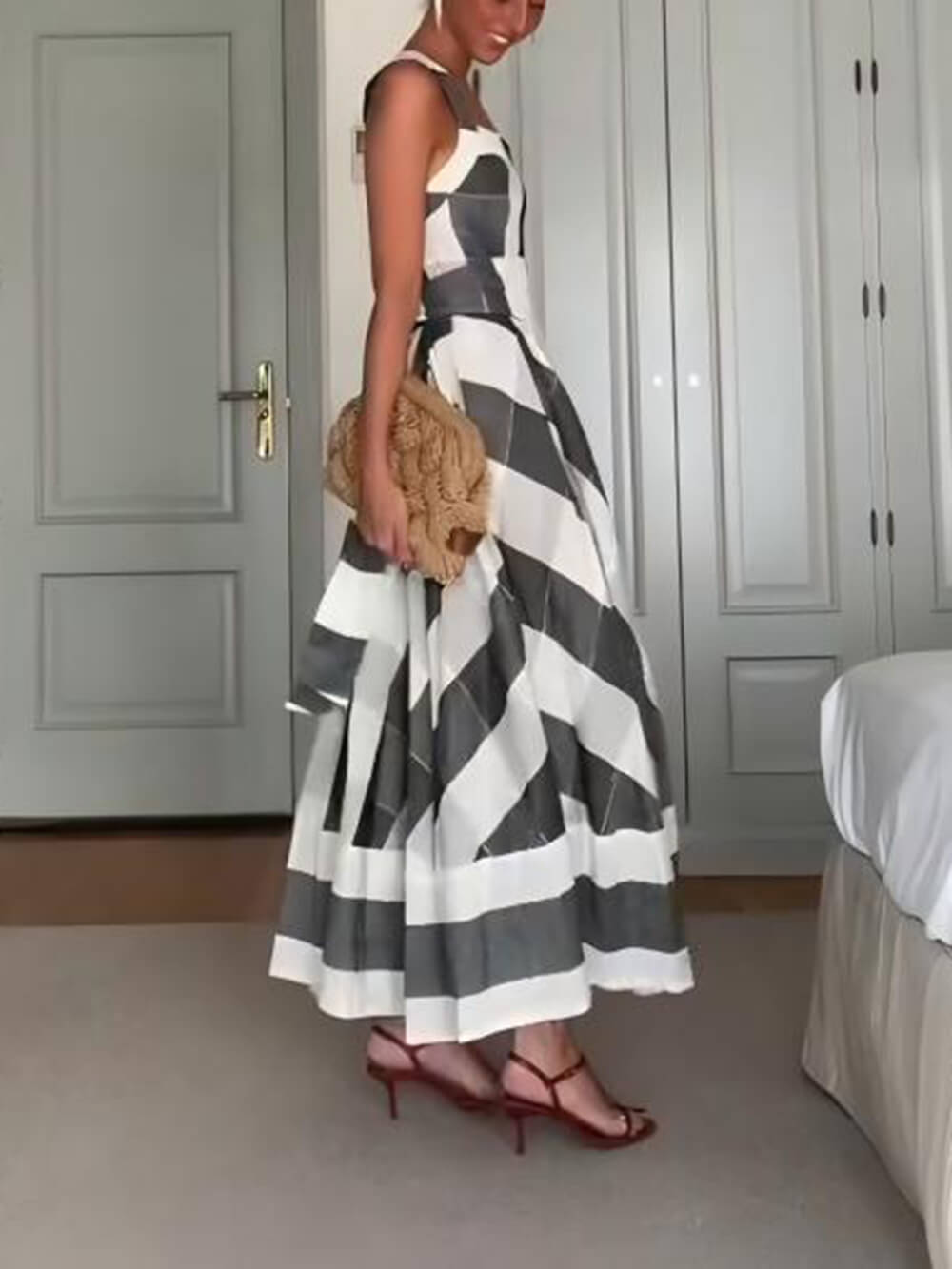 Classic Casual Plaid Print Pleated A-Line Maxi Dress