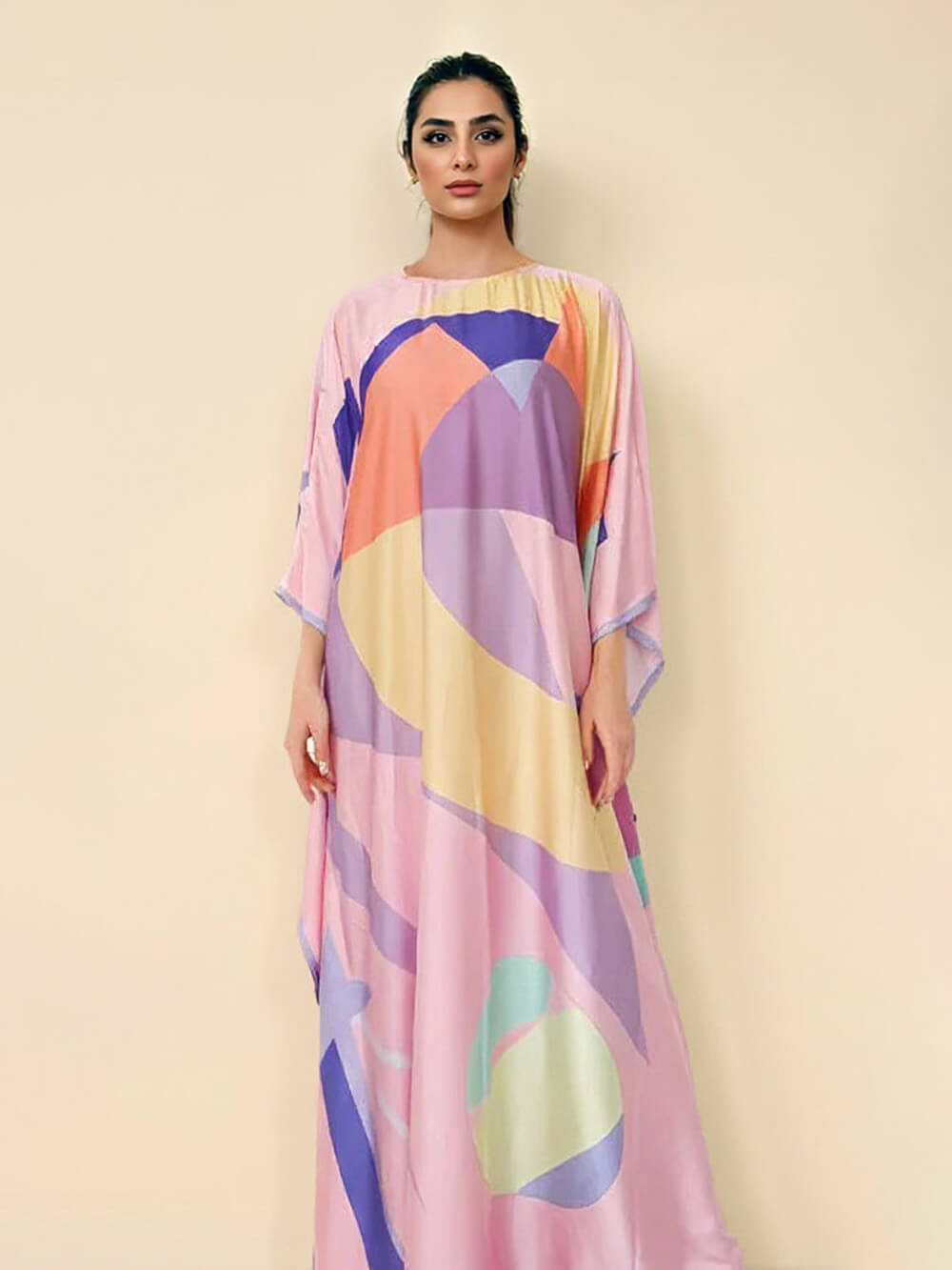 Casual Geometric Print Kimono Maxi Dress