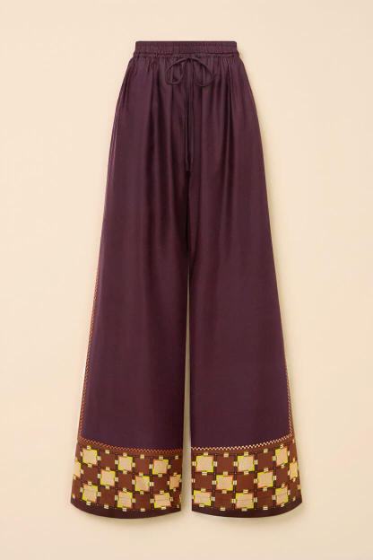 Unique Paisley Color-Block Satin Shirt And Elastic Waist Wide-Leg Pants Set