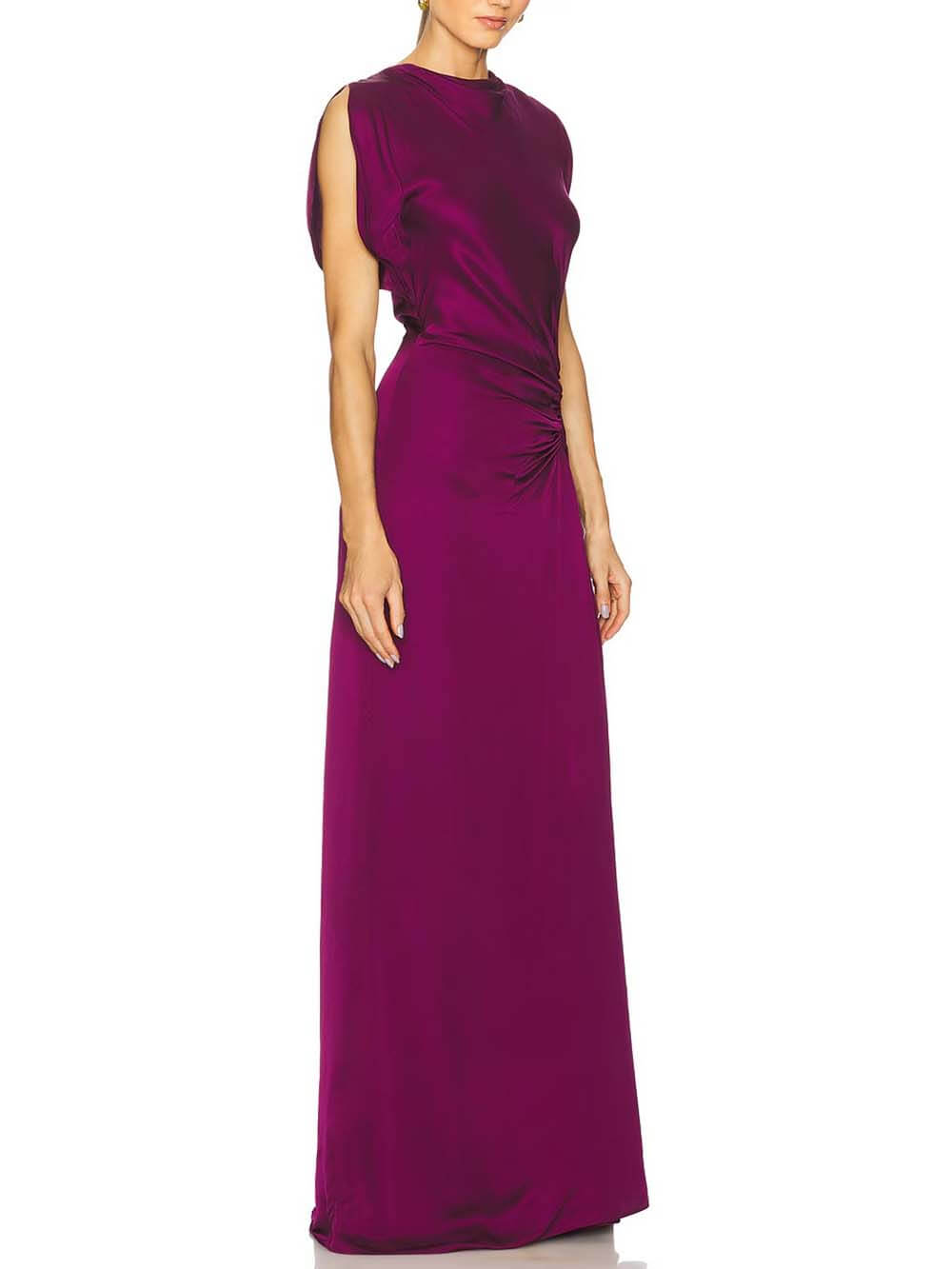 Exquisite High-Neck Side Pleated Party Maxi Dress