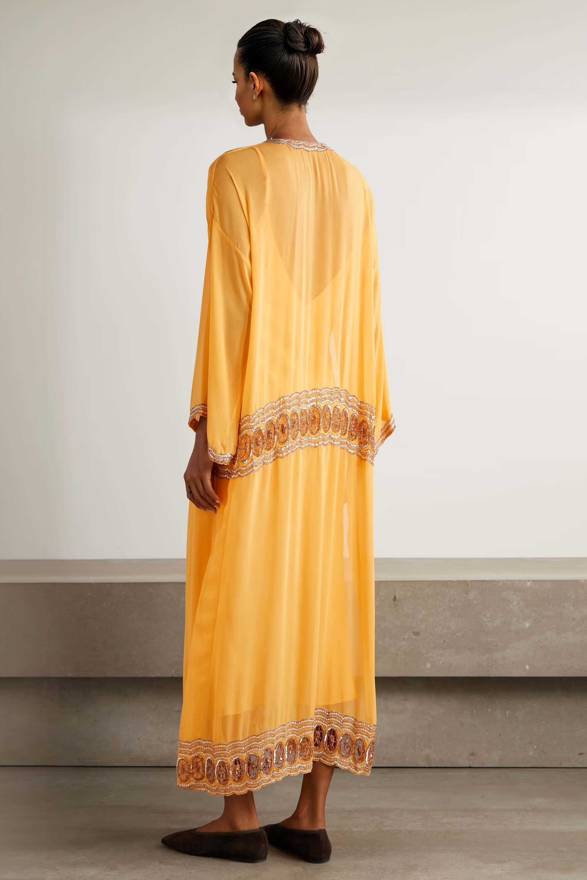 Elegant Fashion Sequin-Trim Sheer Maxi Robe Dress