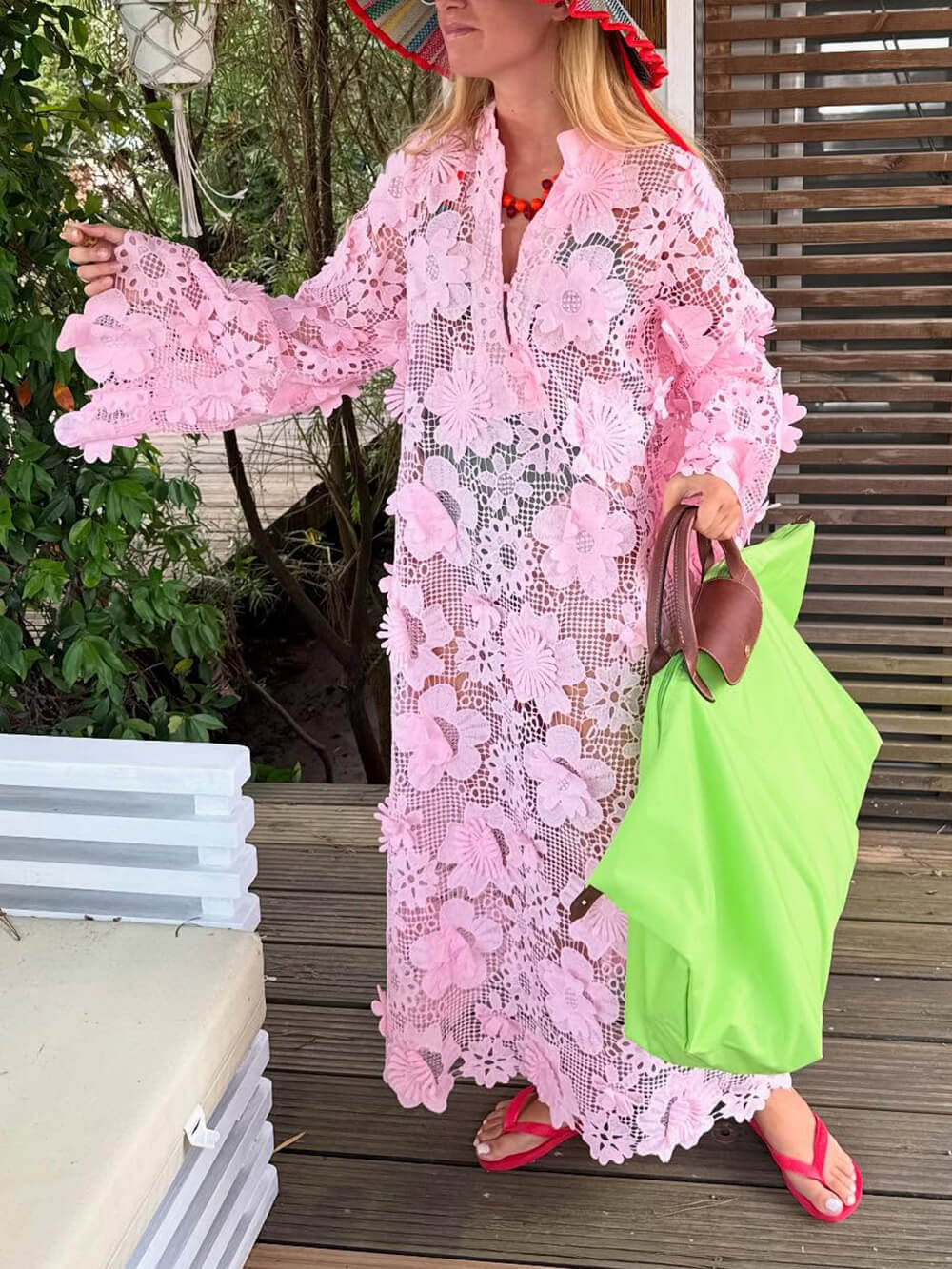 Bohemian Openwork Lace Crochet Maxi Dress