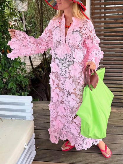 Bohemian Openwork Lace Crochet Maxi Dress