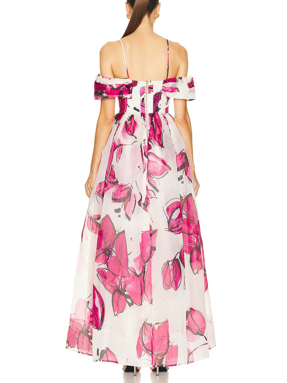 Delicate Playful Floral Print Cinched Waist Maxi Dress
