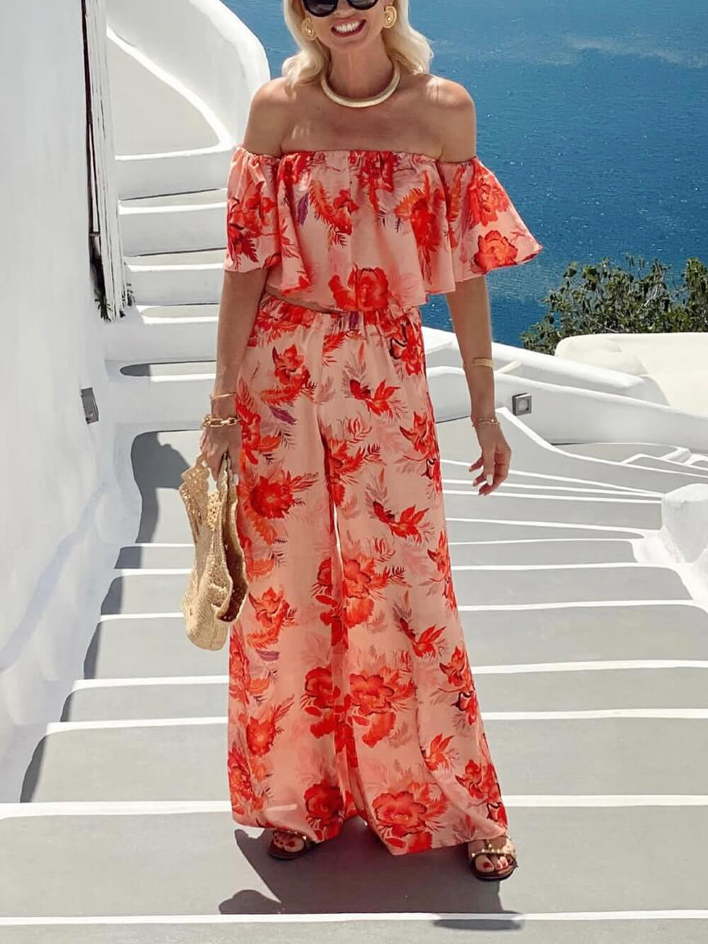 Summer Floral Print Ruffled Tube Top