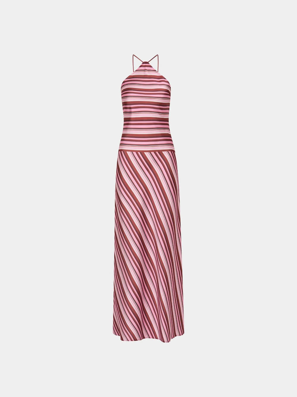 Exquisite Striped Print Spaghetti-Strap Draped A-Line Maxi Dress