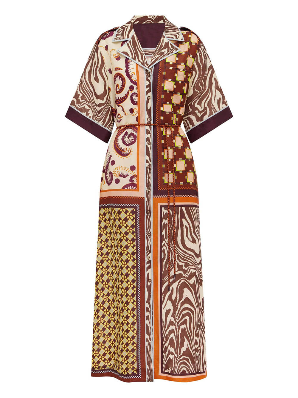 Unique Color-Block Print Side Pocket Loose Maxi Shirtdress
