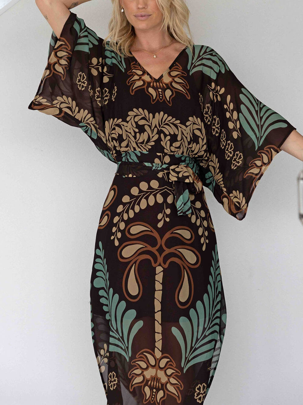 Bohemian Print Loose-fitting Slit Maxi Dress