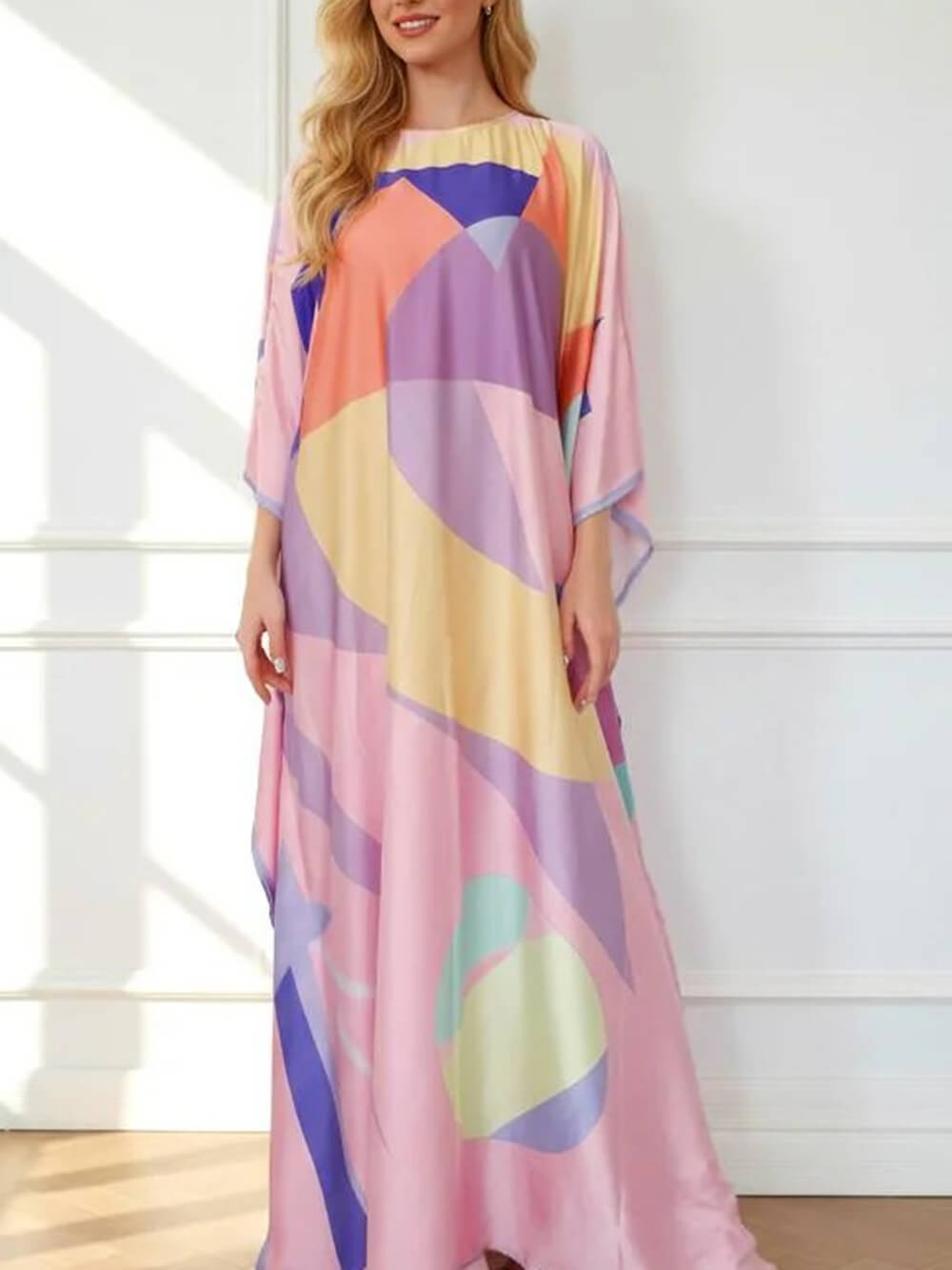 Casual Geometric Print Kimono Maxi Dress