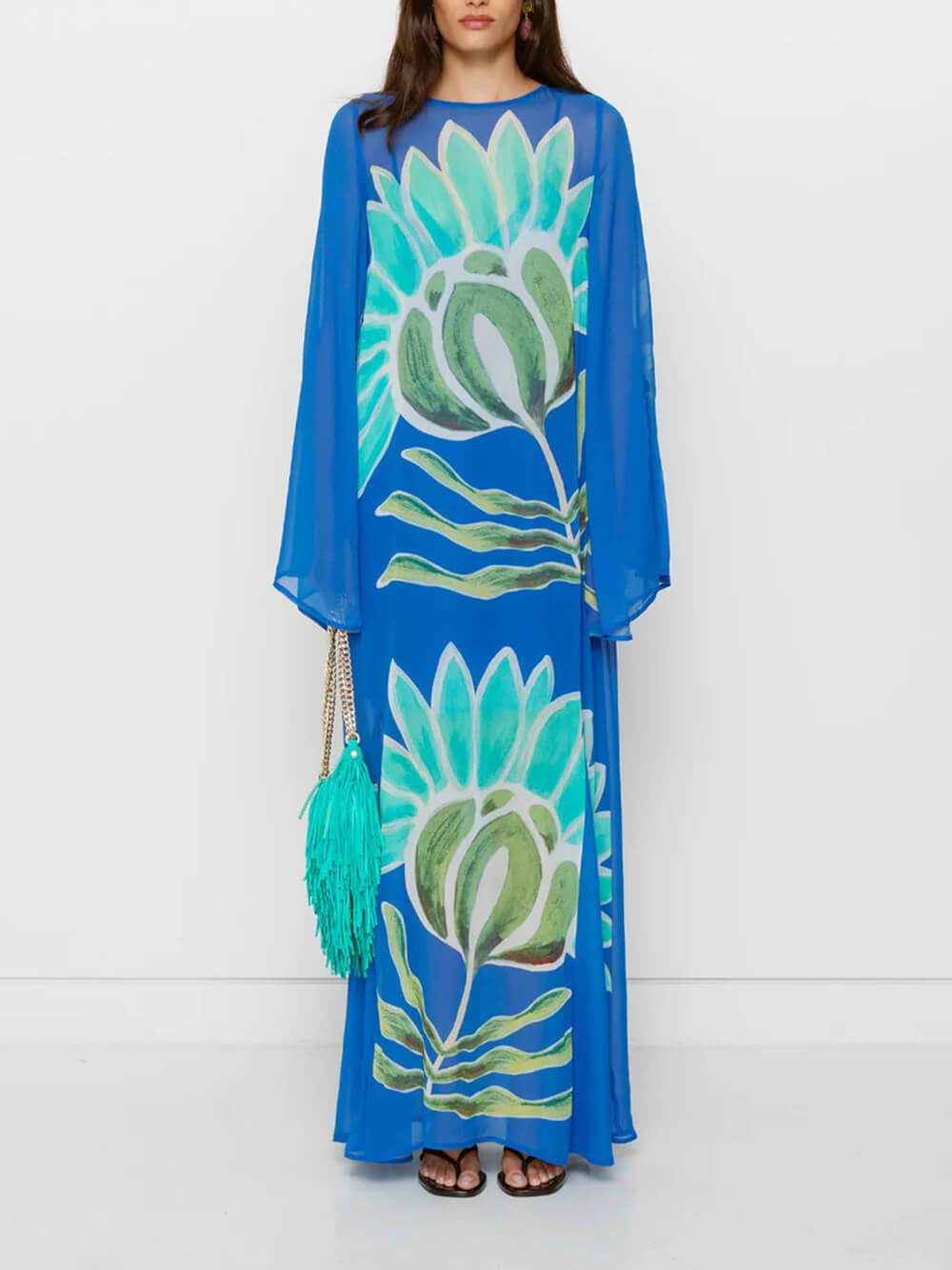 Casual Resort Style Floral Print Chiffon Maxi Dress