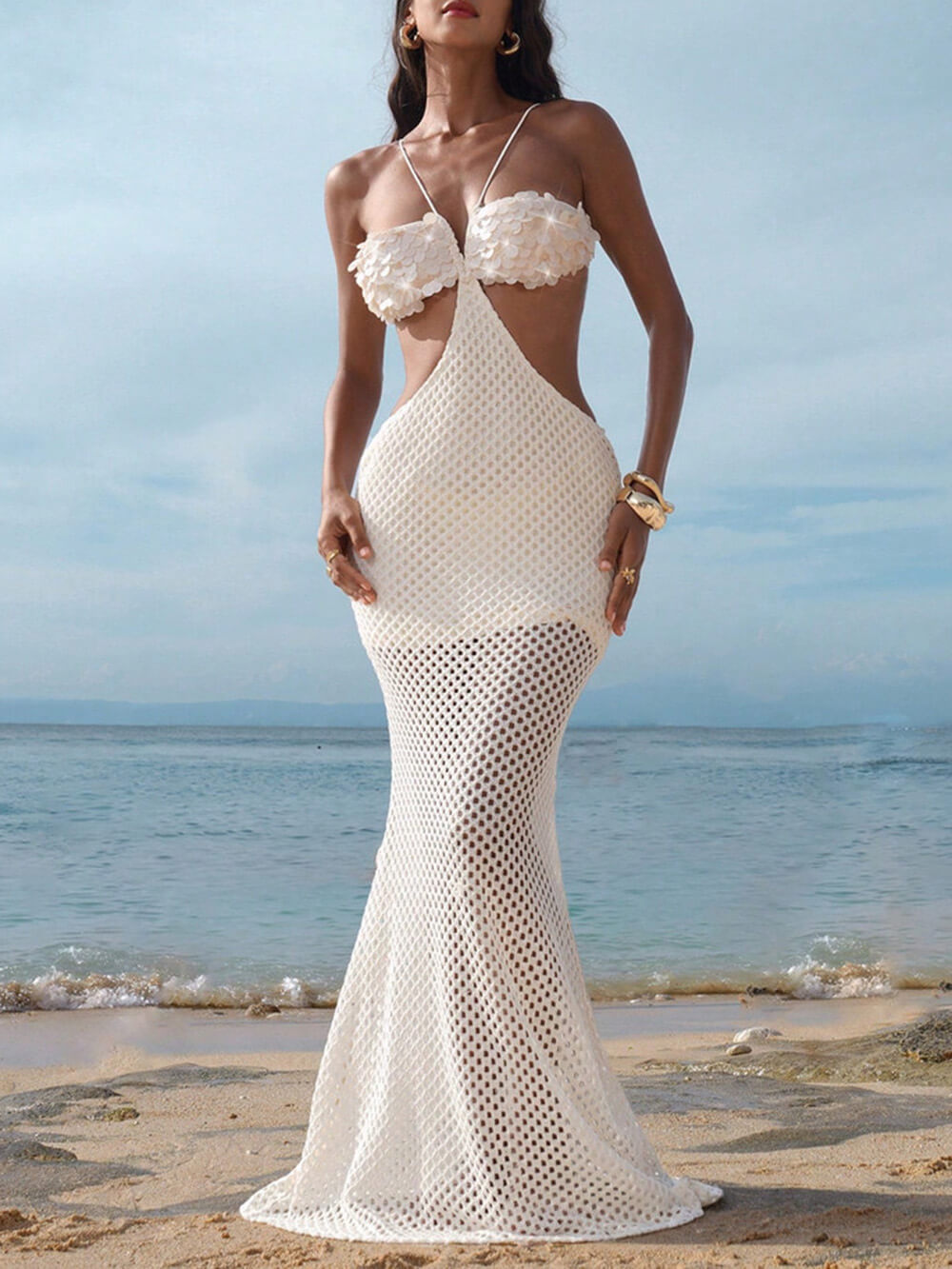 Sexy Sequin Petal Backless Maxi Dress