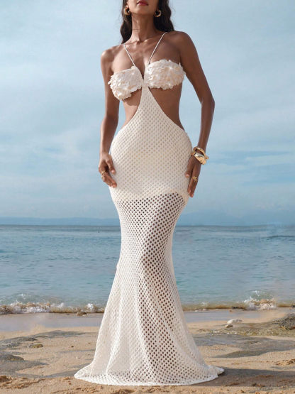 Sexy Sequin Petal Backless Maxi Dress