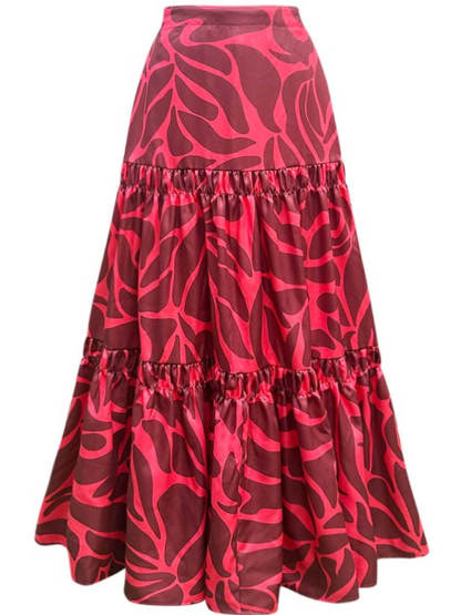 Cutout Printed One-Piece Swimsuit And Maxi Skirt Set