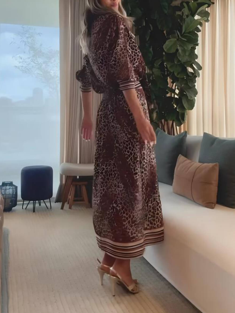 Retro Classic Leopard Print Patchwork Lace-Up Loose Shirt