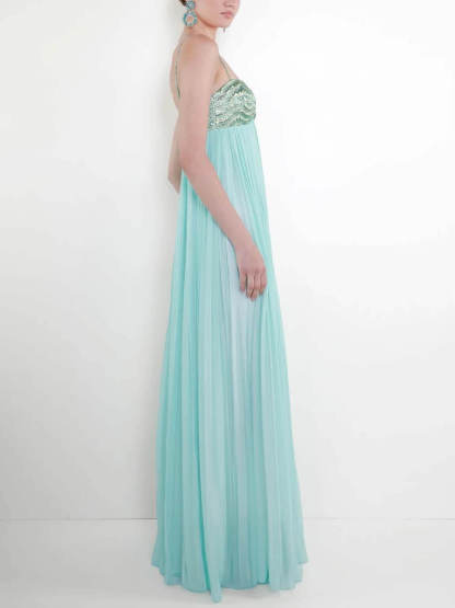 Elegant Ruched Twist-Detail Spaghetti Strap Maxi Dress