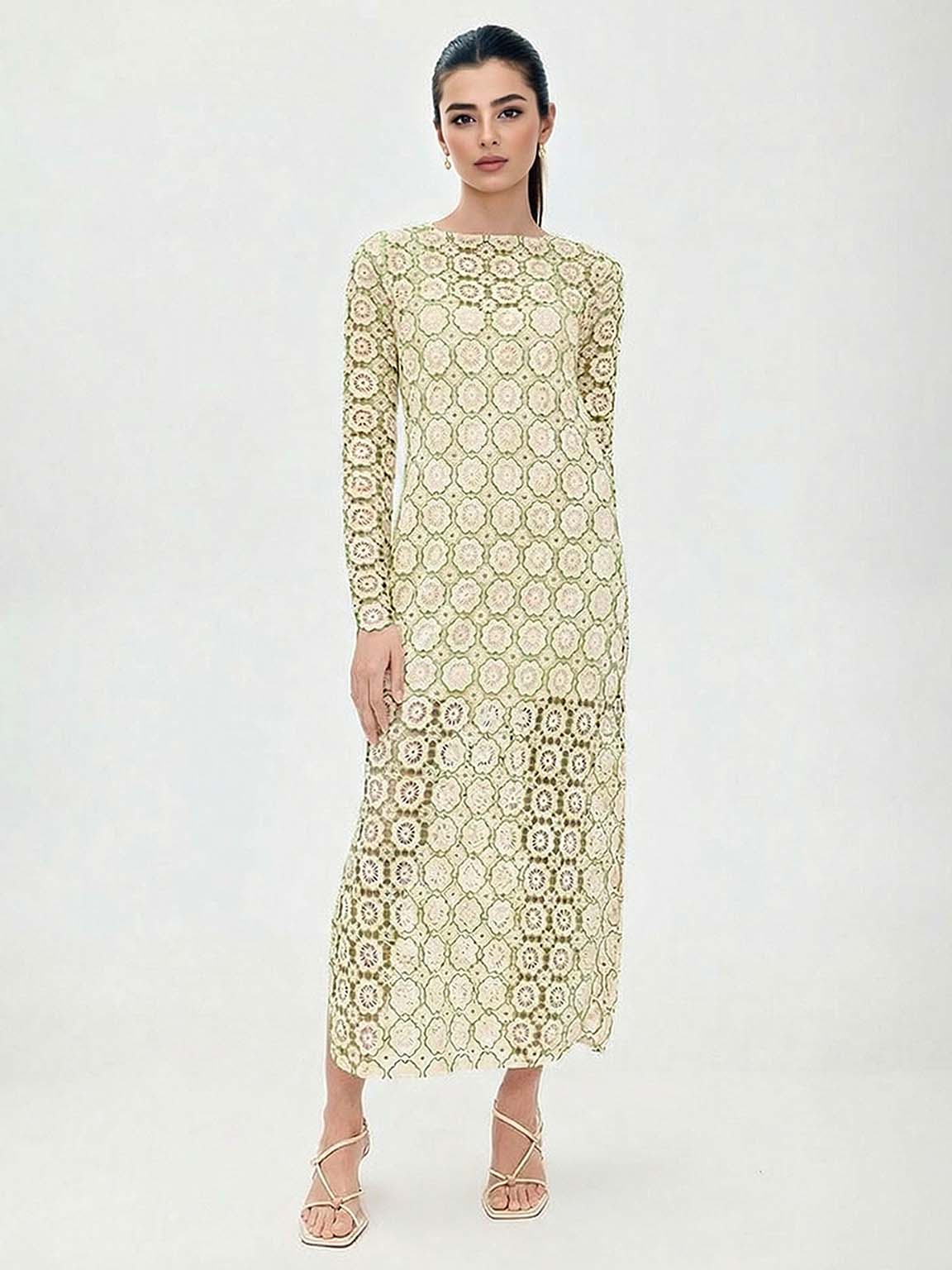 Elegant Long-Sleeve Crochet Lace Maxi Dress