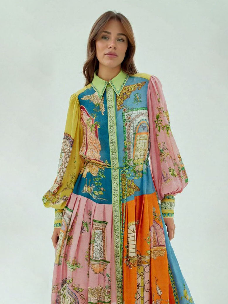 Exquisite Garden Print Button-Down Midi Dress