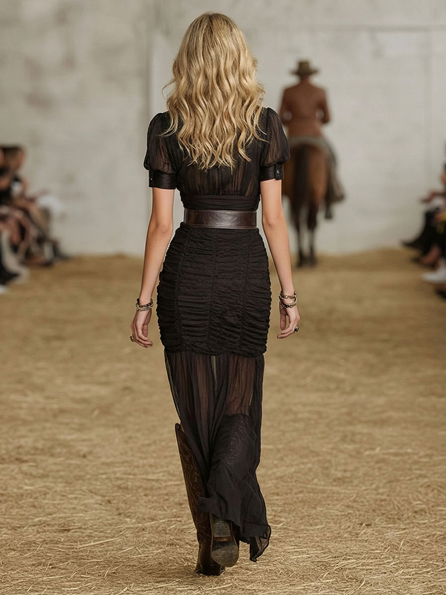 Elegant Puff Sleeve Asymmetrical Ruffle Hem Mini Dress