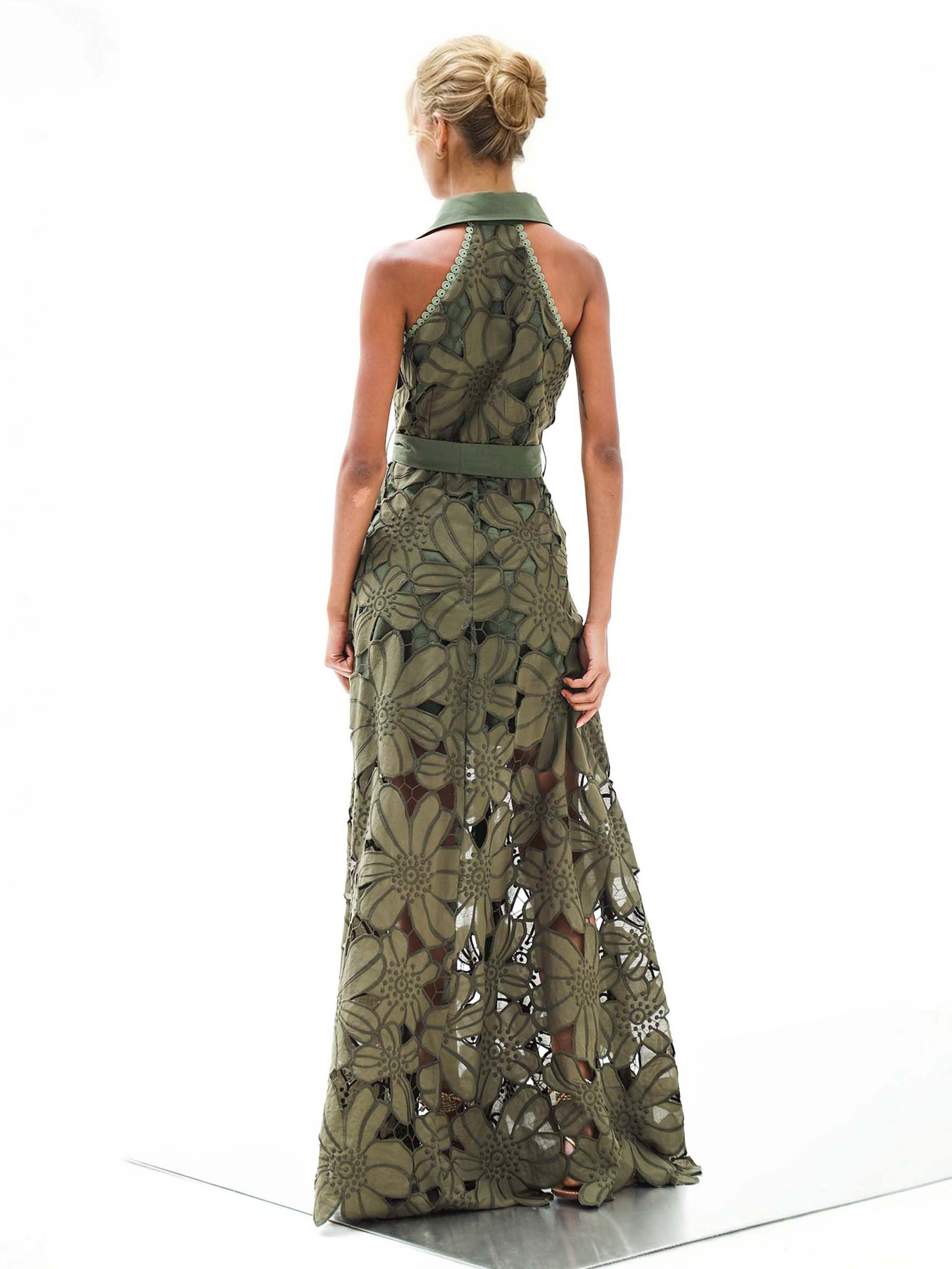 Elegant Floral Lace Backless Floor-length Maxi Dress