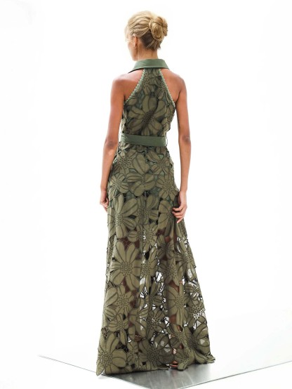 Elegant Floral Lace Backless Floor-length Maxi Dress