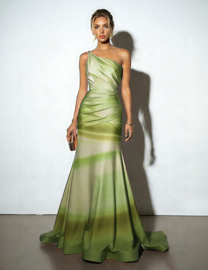 Elegant Satin Abstract Print Maxi Dress