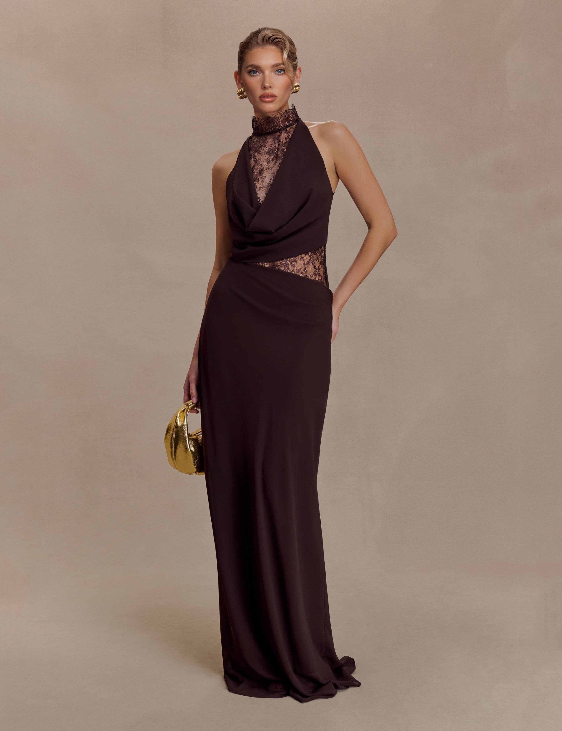 Elegant Chiffon Lace Spaghetti Strap Maxi Dress