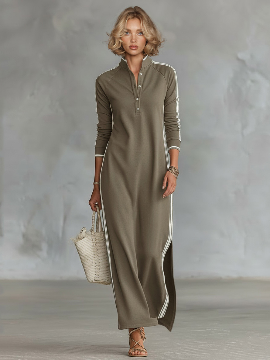 Sporty Chic Striped-Trim Maxi Dress