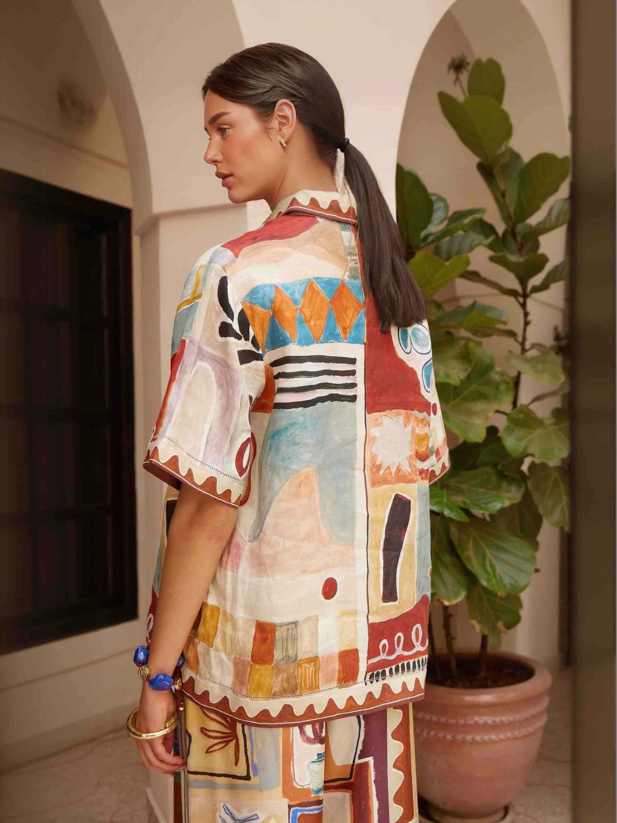 Exquisite Art Floral Print Short-Sleeve Shirt