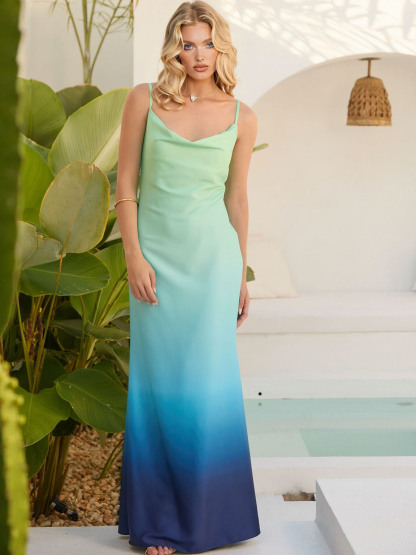 Exquisite Gradient Print V-Neck Midi Dress