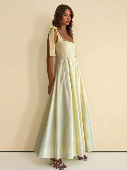 Classic Casual Patchwork Tie-Waist A-line Maxi Dress