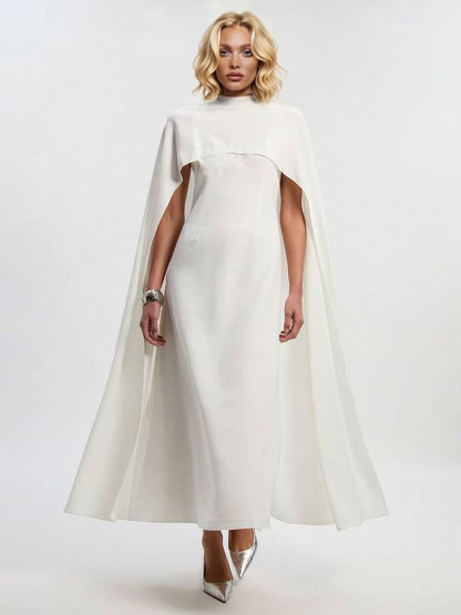 Elegant High-Neck Cape-Style Maxi Dress