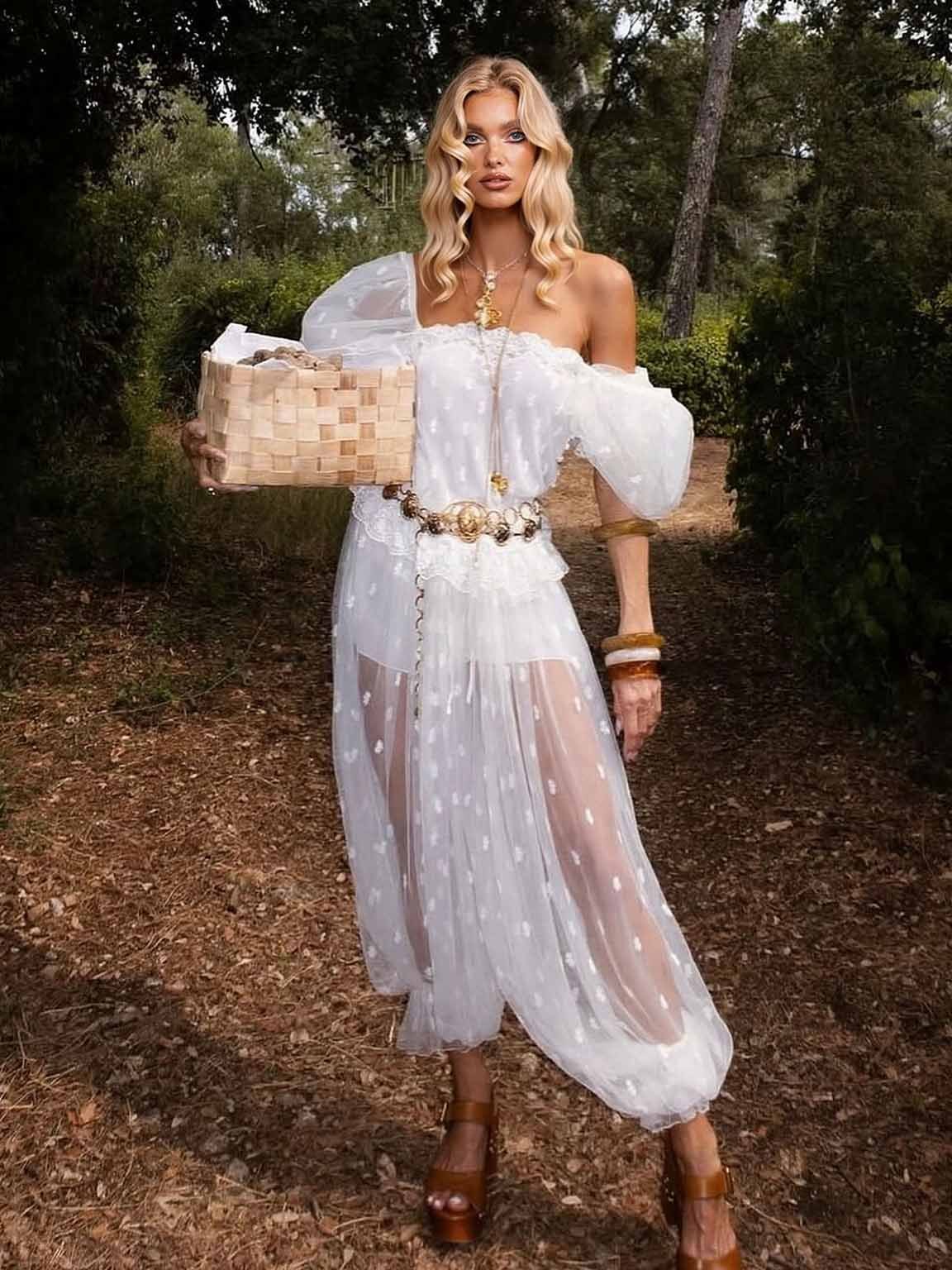 Elegant Polka Dot Square Neck Top & Pants Two-Piece Set