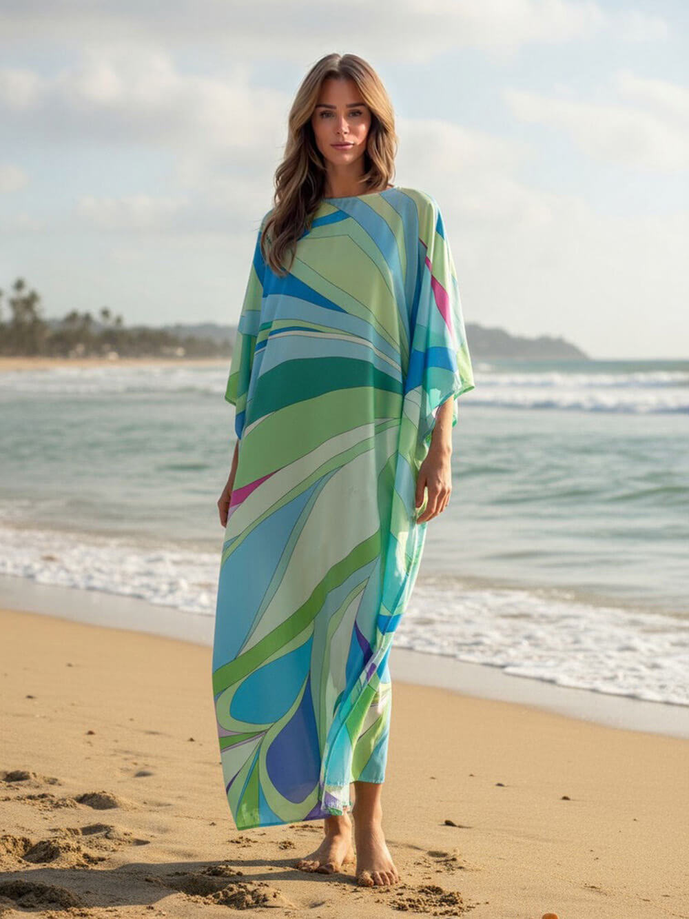 Exquisite Blue Ocean Kaftan Beach Maxi Dress