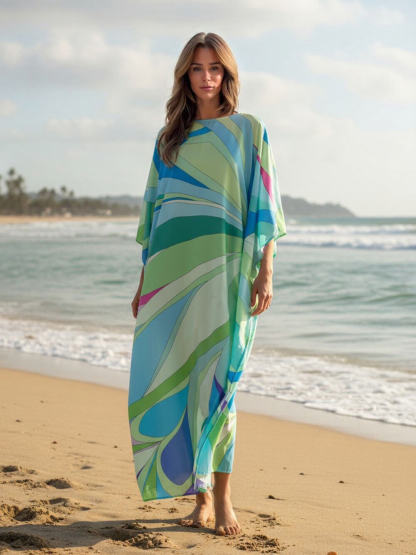 Exquisite Blue Ocean Kaftan Beach Maxi Dress