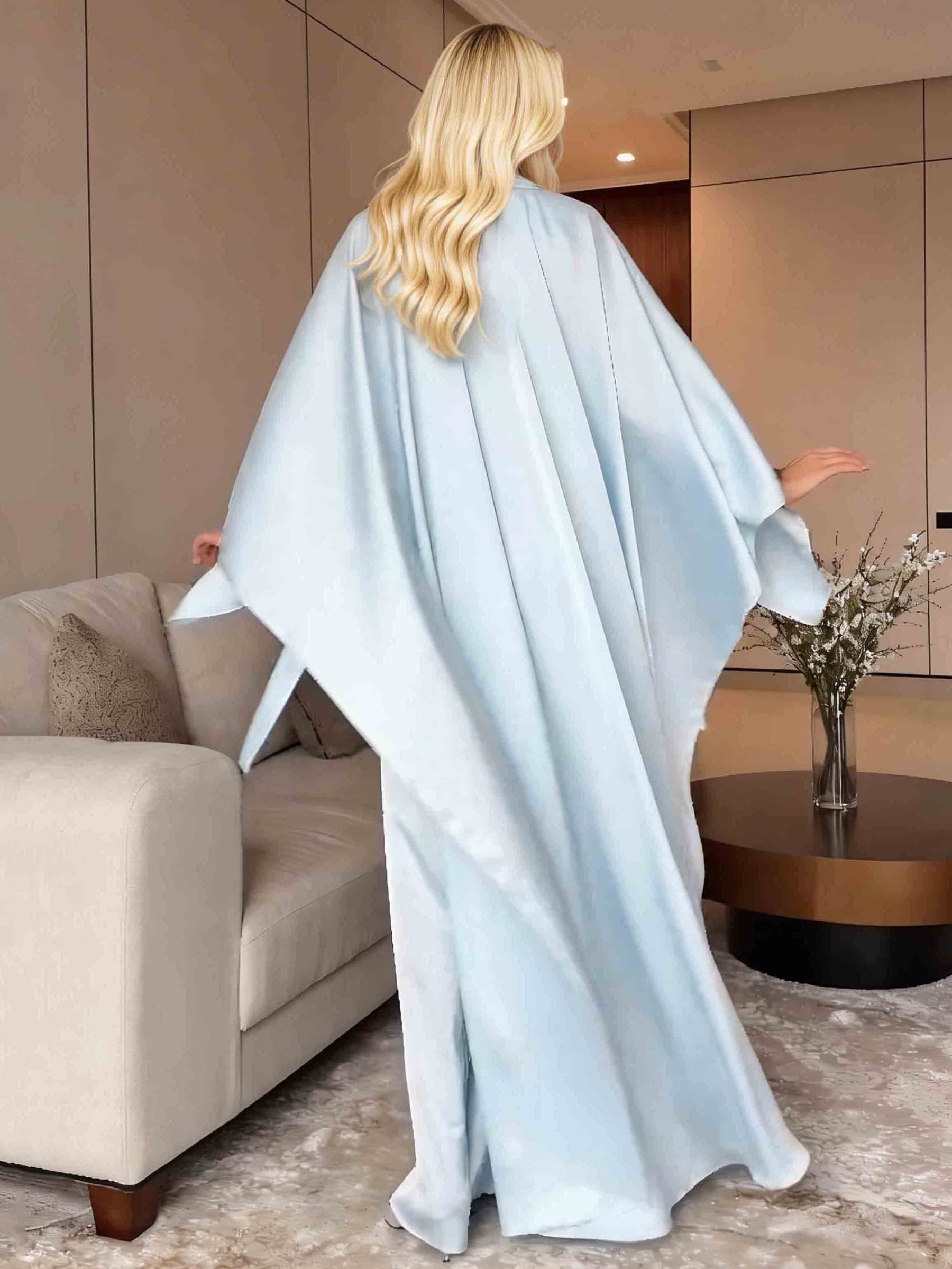 Elegant Satin Pleated Batwing Sleeve Maxi Dress