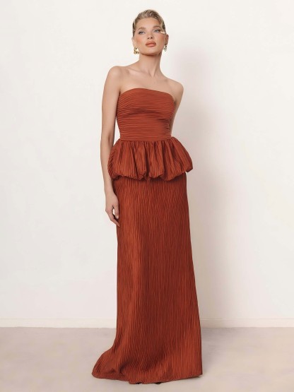 Elegant Strapless Ruched Skirt Two-Piece Set