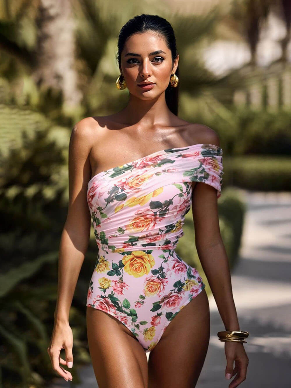 Sexy Printed One-Shoulder One-Piece Swimsuit