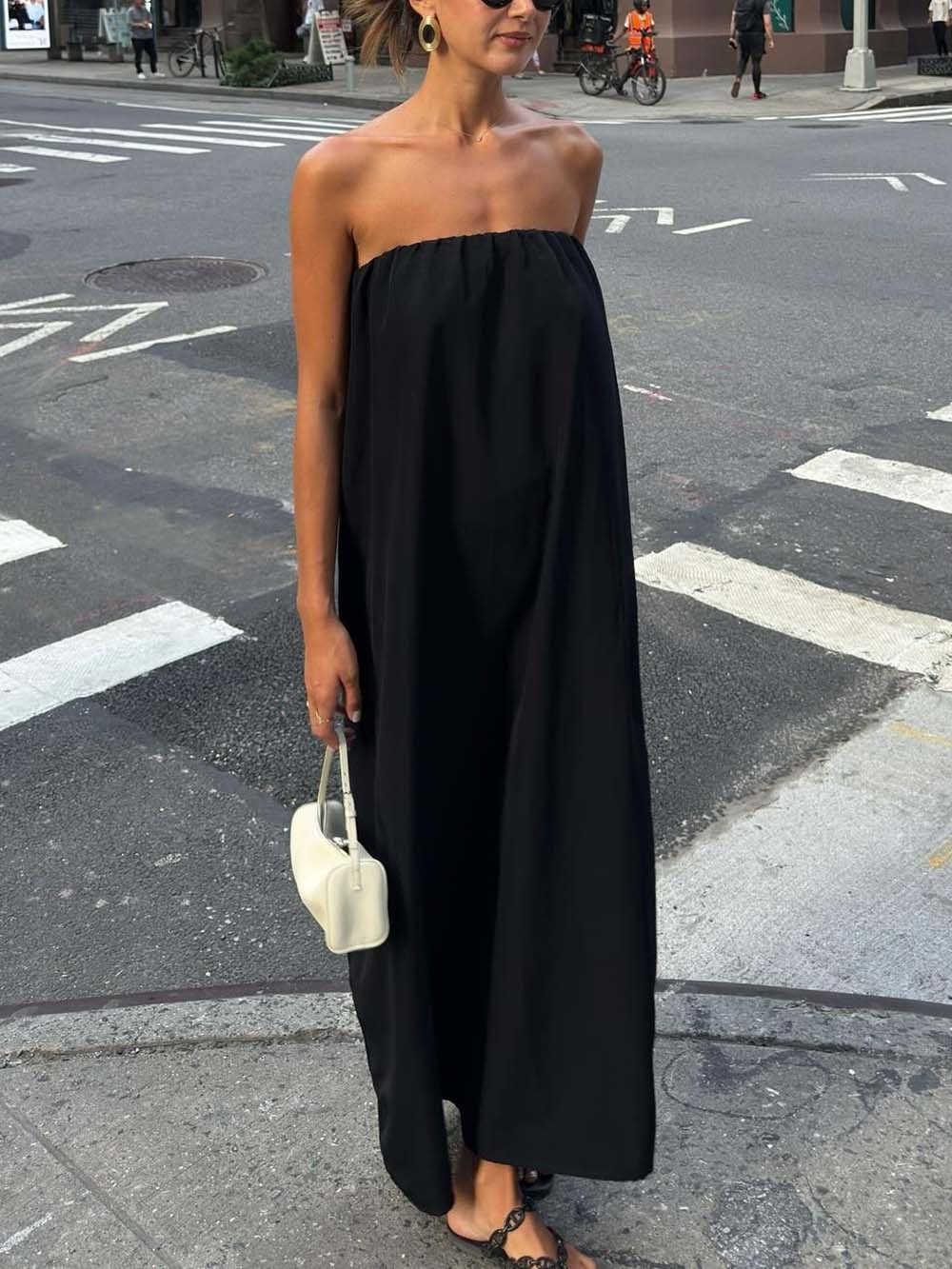 Delicate Satin Strapless Tie-Halter Maxi Dress